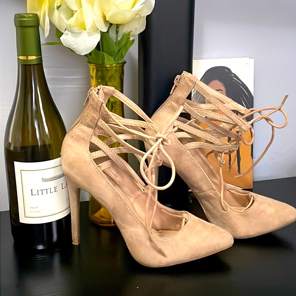 Charlotte Russe beige tie up heels